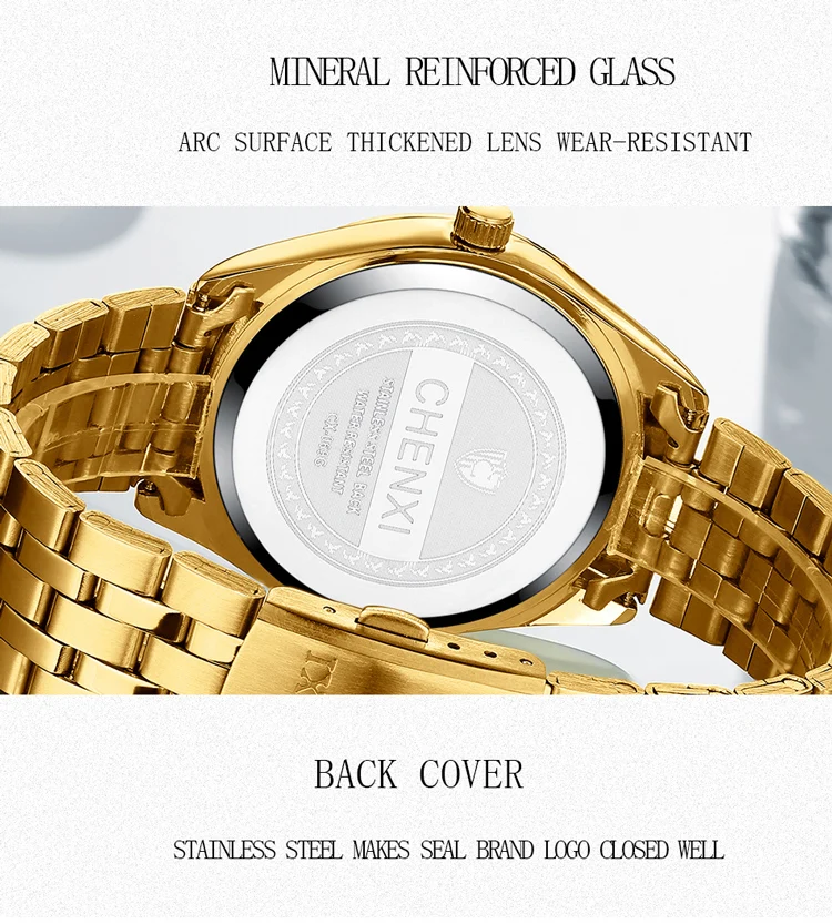 CHENXI Top Brand Luxury Golden Quartz Watch for Couple Fashion Creative Women and Men Wristwatch with Calendar Elegant Lady Gift
