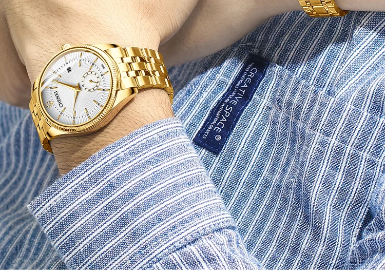 CHENXI Top Brand Luxury Golden Quartz Watch for Couple Fashion Creative Women and Men Wristwatch with Calendar Elegant Lady Gift