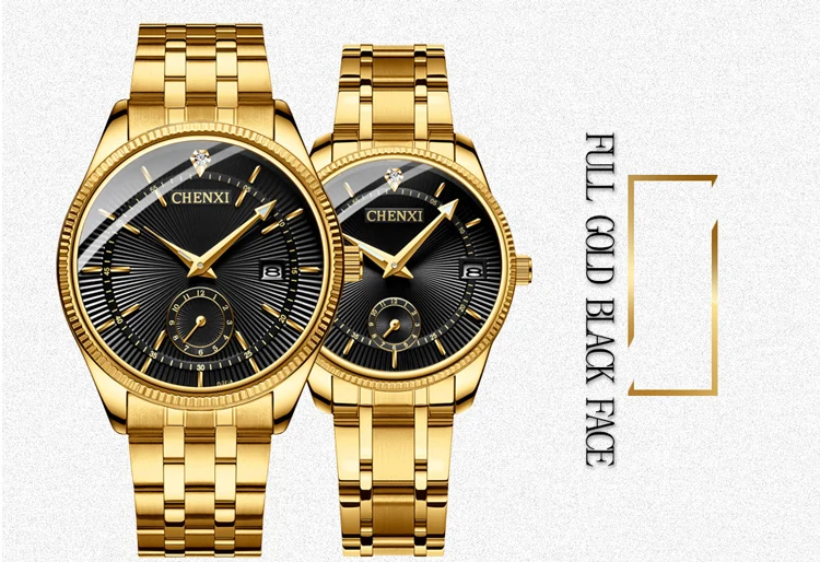 CHENXI Top Brand Luxury Golden Quartz Watch for Couple Fashion Creative Women and Men Wristwatch with Calendar Elegant Lady Gift