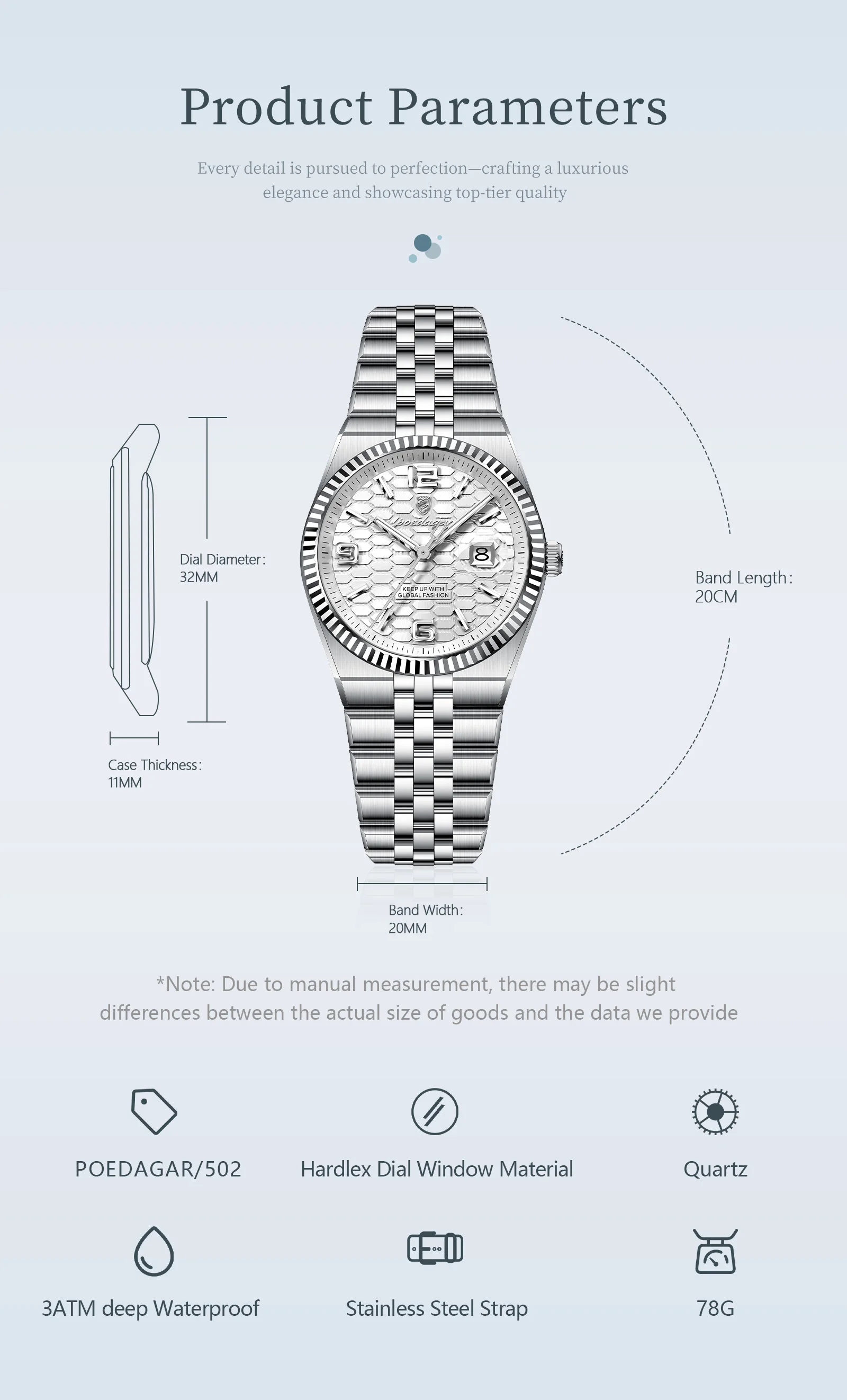 POEDAGAR Fashion Brand Women's Watch Stainless Steel Date Watches For Woman Luminous Waterproof Quartz Luxury Ladies Watch Reloj