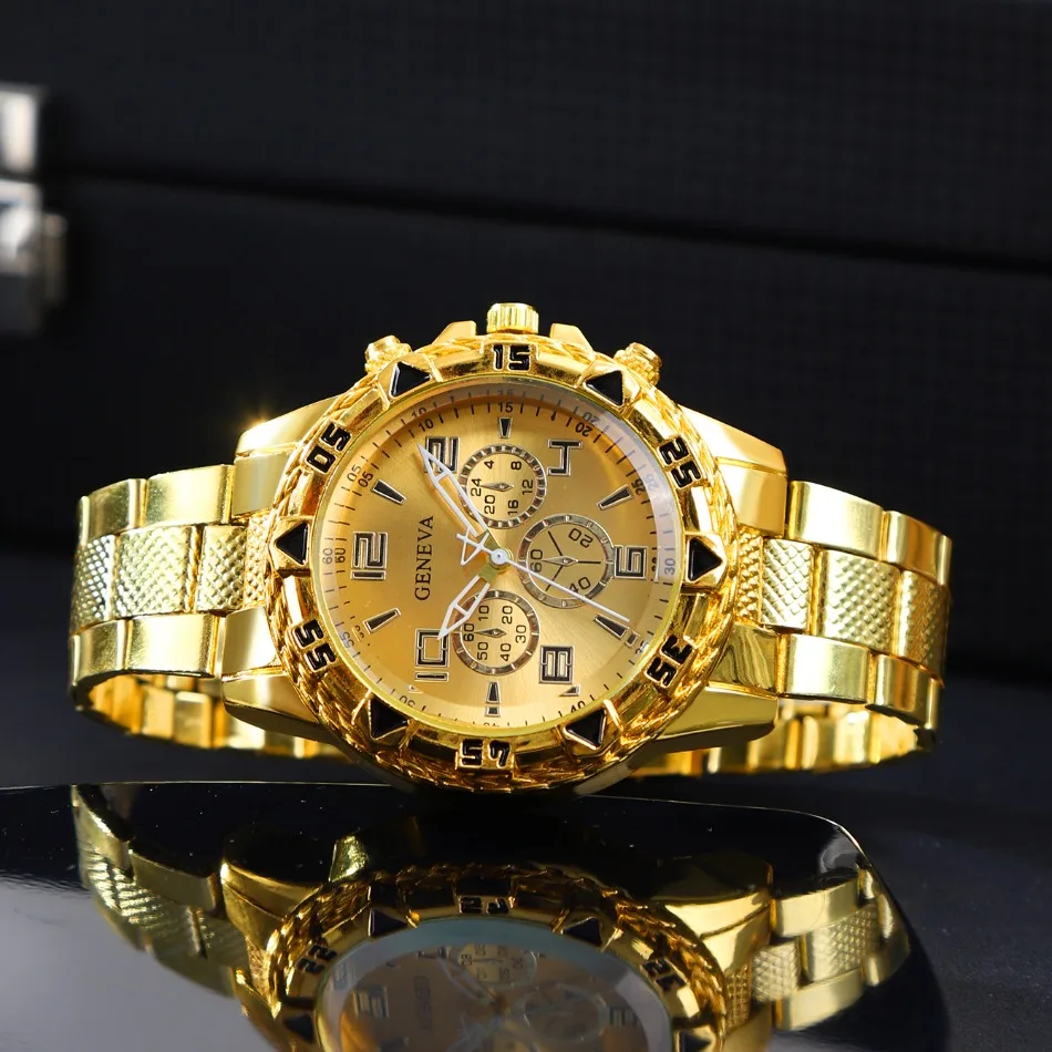 Business Men's Casual Quartz Watches Sets Analog Golden & Silvery Alloy Strap Classic Mens Wrist Watch Sets, Gifts for Men.