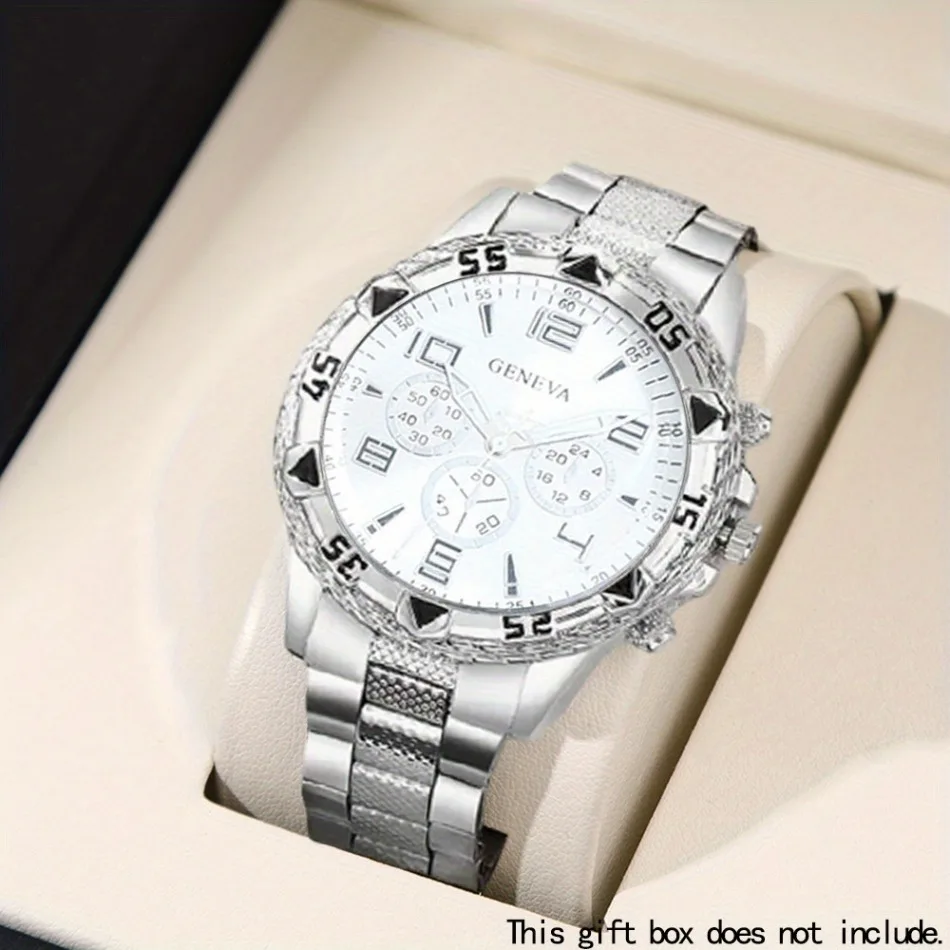 Business Men's Casual Quartz Watches Sets Analog Golden & Silvery Alloy Strap Classic Mens Wrist Watch Sets, Gifts for Men.
