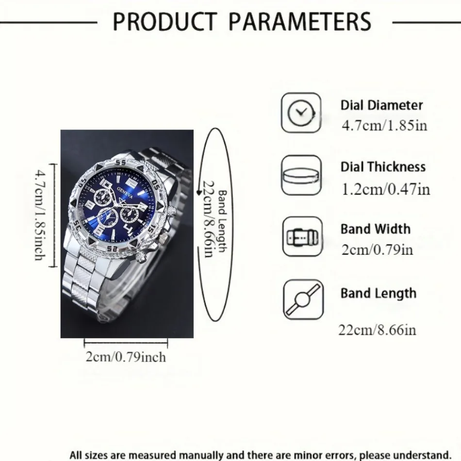 Business Men's Casual Quartz Watches Sets Analog Golden & Silvery Alloy Strap Classic Mens Wrist Watch Sets, Gifts for Men.