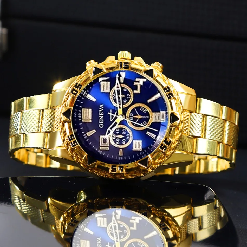 Business Men's Casual Quartz Watches Sets Analog Golden & Silvery Alloy Strap Classic Mens Wrist Watch Sets, Gifts for Men.