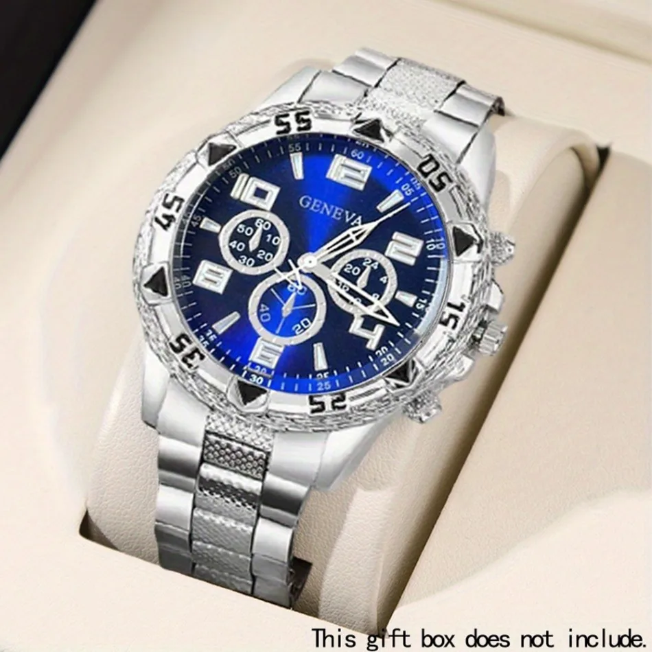 Business Men's Casual Quartz Watches Sets Analog Golden & Silvery Alloy Strap Classic Mens Wrist Watch Sets, Gifts for Men.