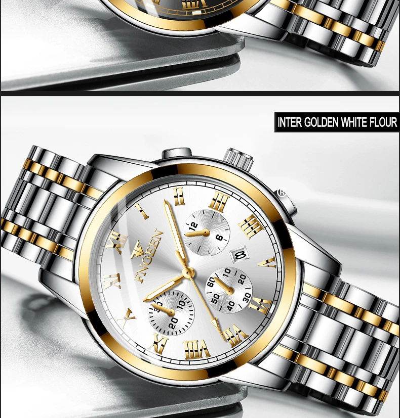 BINBOND 2pcs/Set Couple Watches Fashion Roman Scale Dial Men Ladies Quartz Watch Waterproof Stainless Steel Watch Valentine Gift