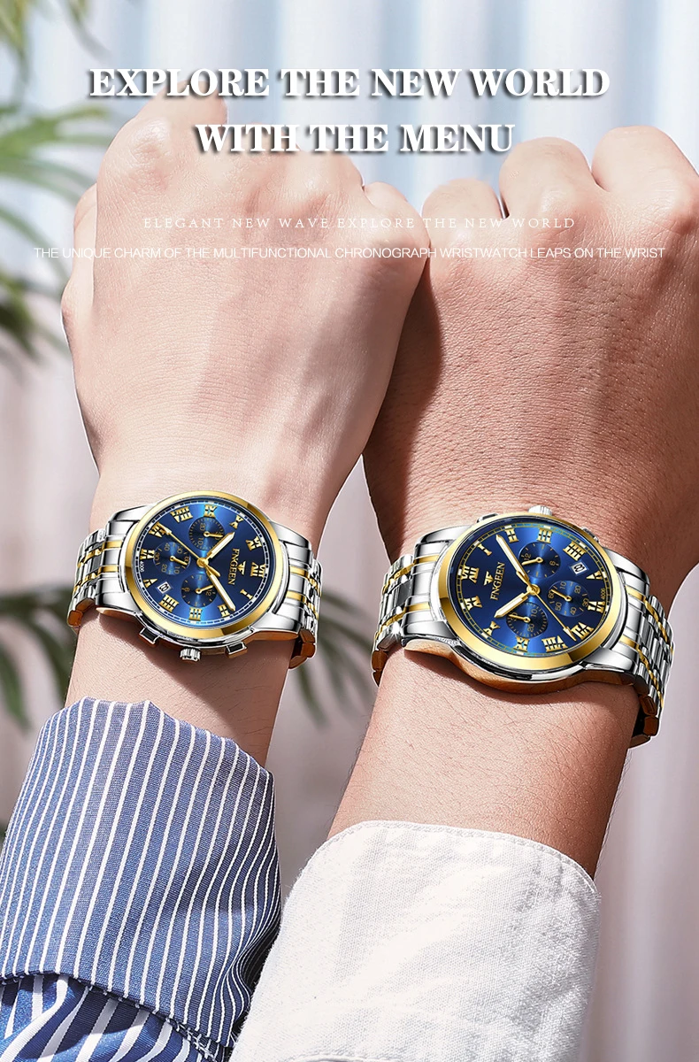 BINBOND 2pcs/Set Couple Watches Fashion Roman Scale Dial Men Ladies Quartz Watch Waterproof Stainless Steel Watch Valentine Gift