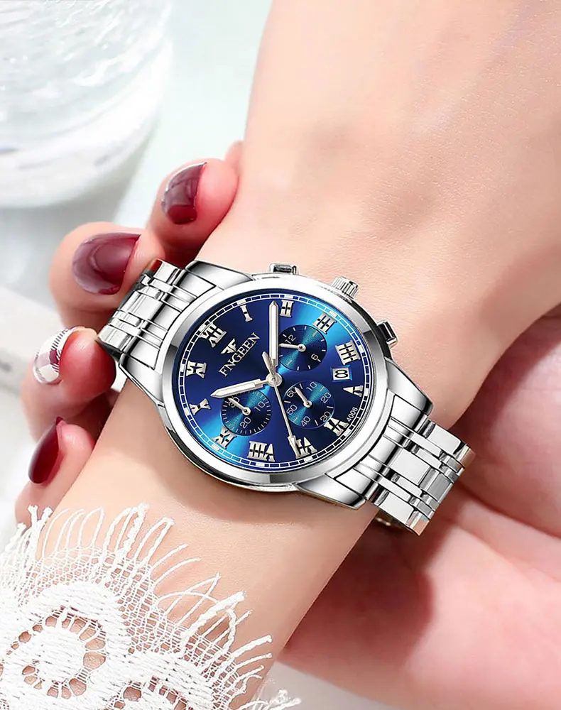 BINBOND 2pcs/Set Couple Watches Fashion Roman Scale Dial Men Ladies Quartz Watch Waterproof Stainless Steel Watch Valentine Gift