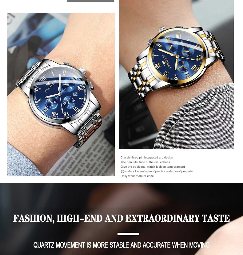 BINBOND 2pcs/Set Couple Watches Fashion Roman Scale Dial Men Ladies Quartz Watch Waterproof Stainless Steel Watch Valentine Gift