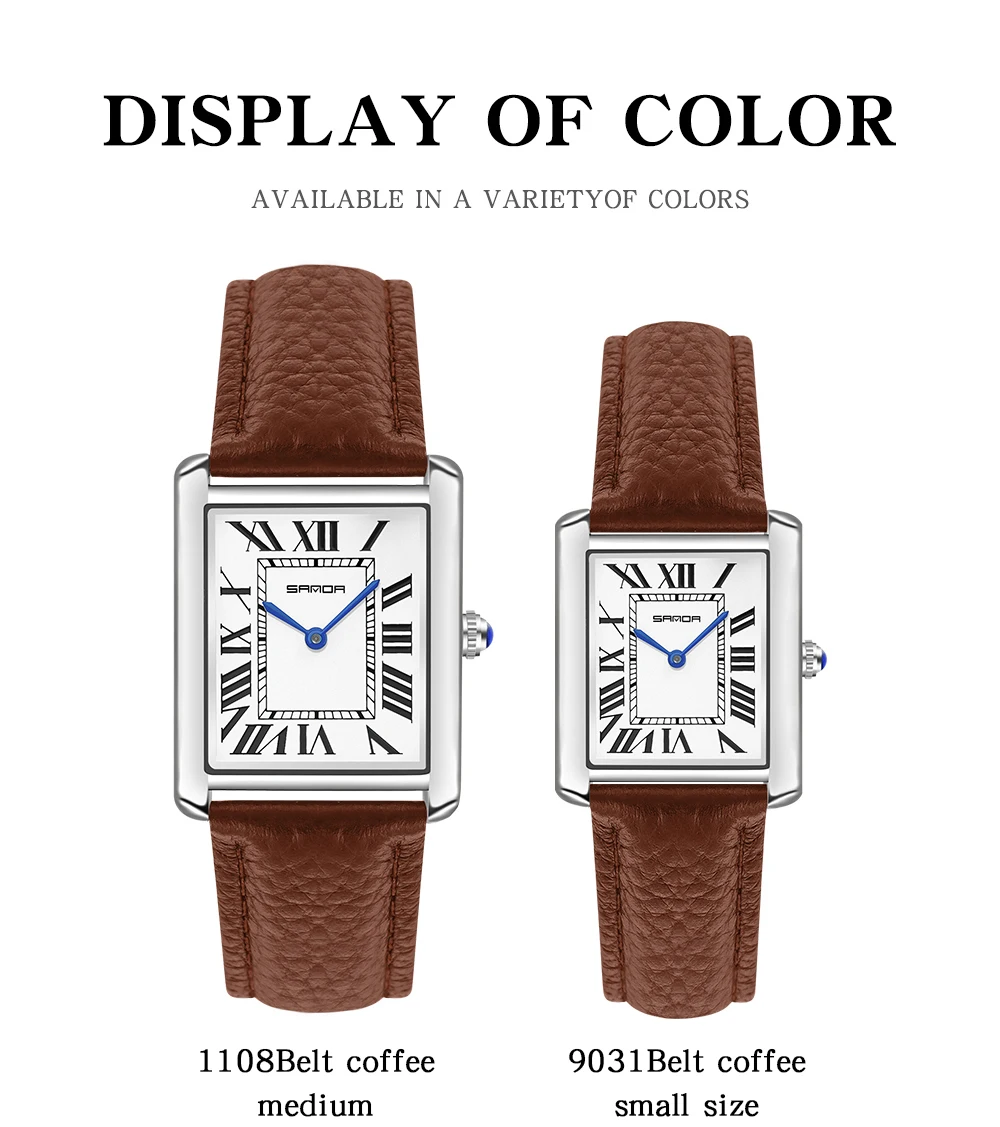 SANDA 1108/9031 Quartz Watch Roman Numeral Stainless Steel Leather Watch Band Brief Lovers Waterproof Watch Women's Watches