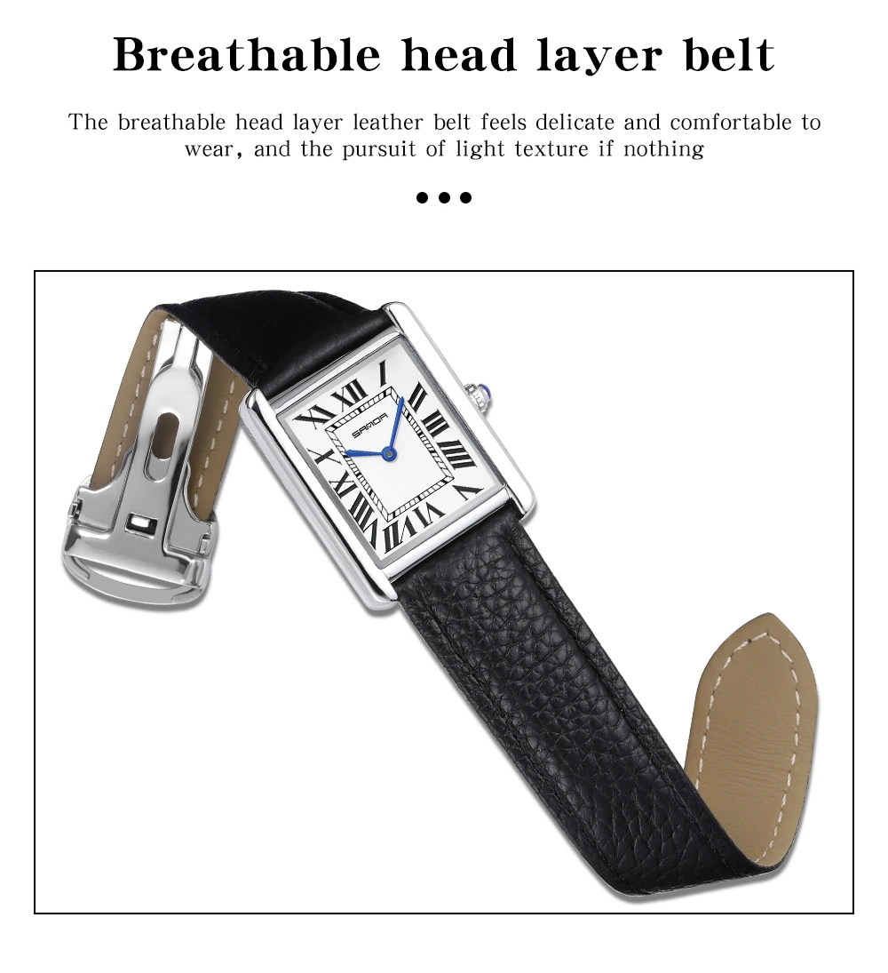 SANDA 1108/9031 Quartz Watch Roman Numeral Stainless Steel Leather Watch Band Brief Lovers Waterproof Watch Women's Watches
