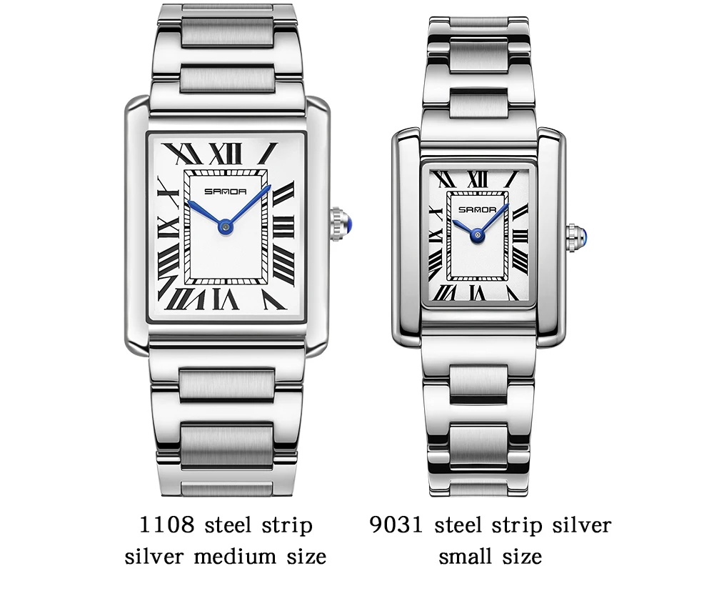 SANDA 1108/9031 Quartz Watch Roman Numeral Stainless Steel Leather Watch Band Brief Lovers Waterproof Watch Women's Watches