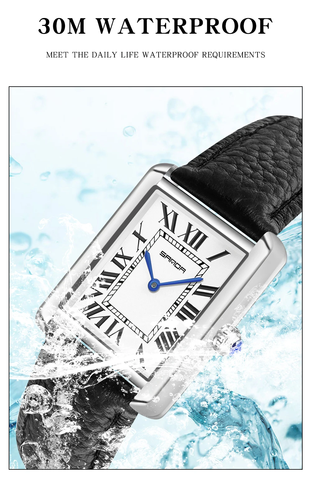 SANDA 1108/9031 Quartz Watch Roman Numeral Stainless Steel Leather Watch Band Brief Lovers Waterproof Watch Women's Watches