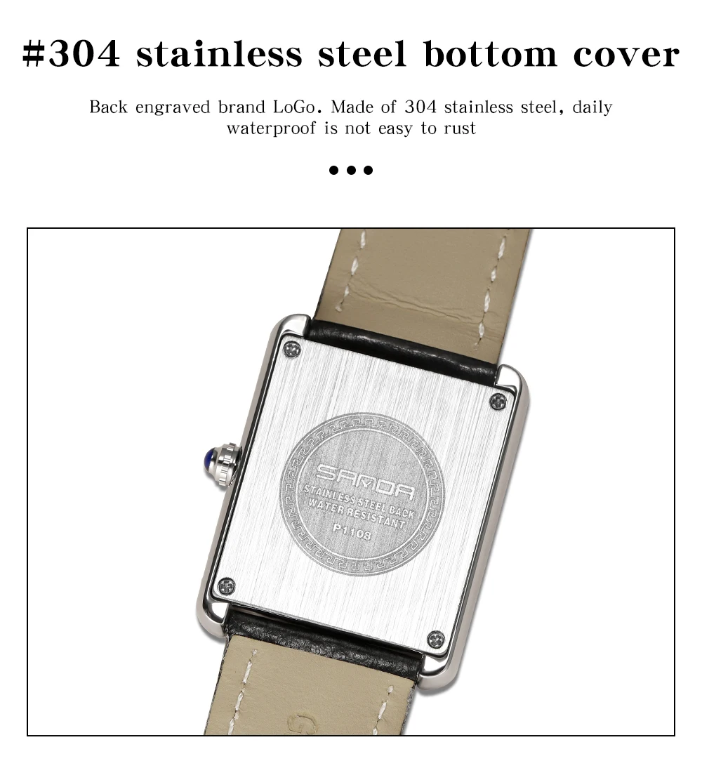SANDA 1108/9031 Quartz Watch Roman Numeral Stainless Steel Leather Watch Band Brief Lovers Waterproof Watch Women's Watches