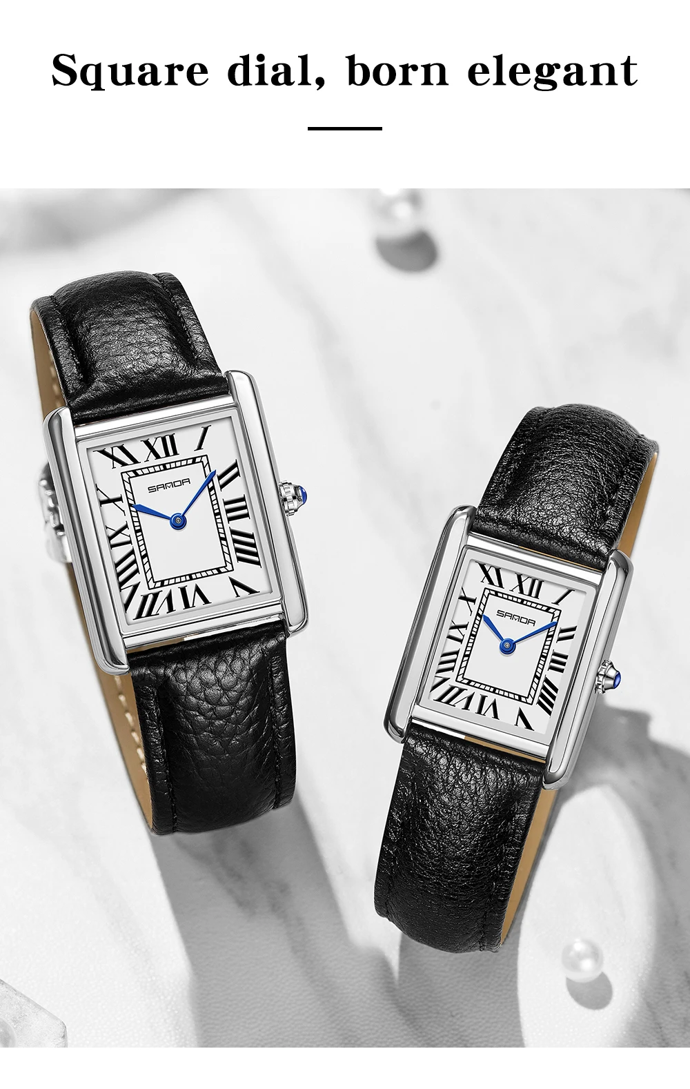 SANDA 1108/9031 Quartz Watch Roman Numeral Stainless Steel Leather Watch Band Brief Lovers Waterproof Watch Women's Watches
