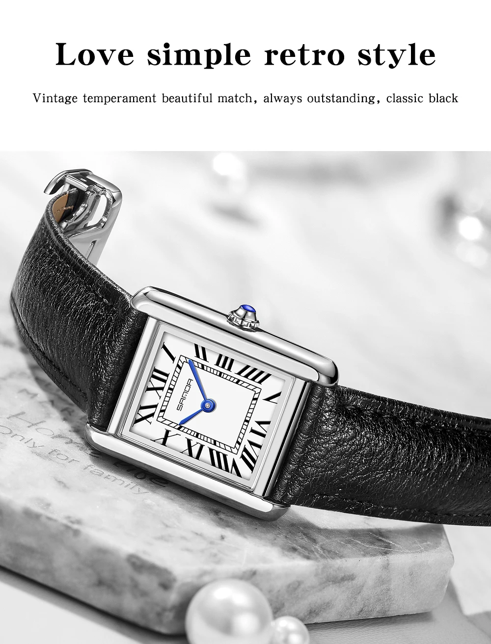 SANDA 1108/9031 Quartz Watch Roman Numeral Stainless Steel Leather Watch Band Brief Lovers Waterproof Watch Women's Watches