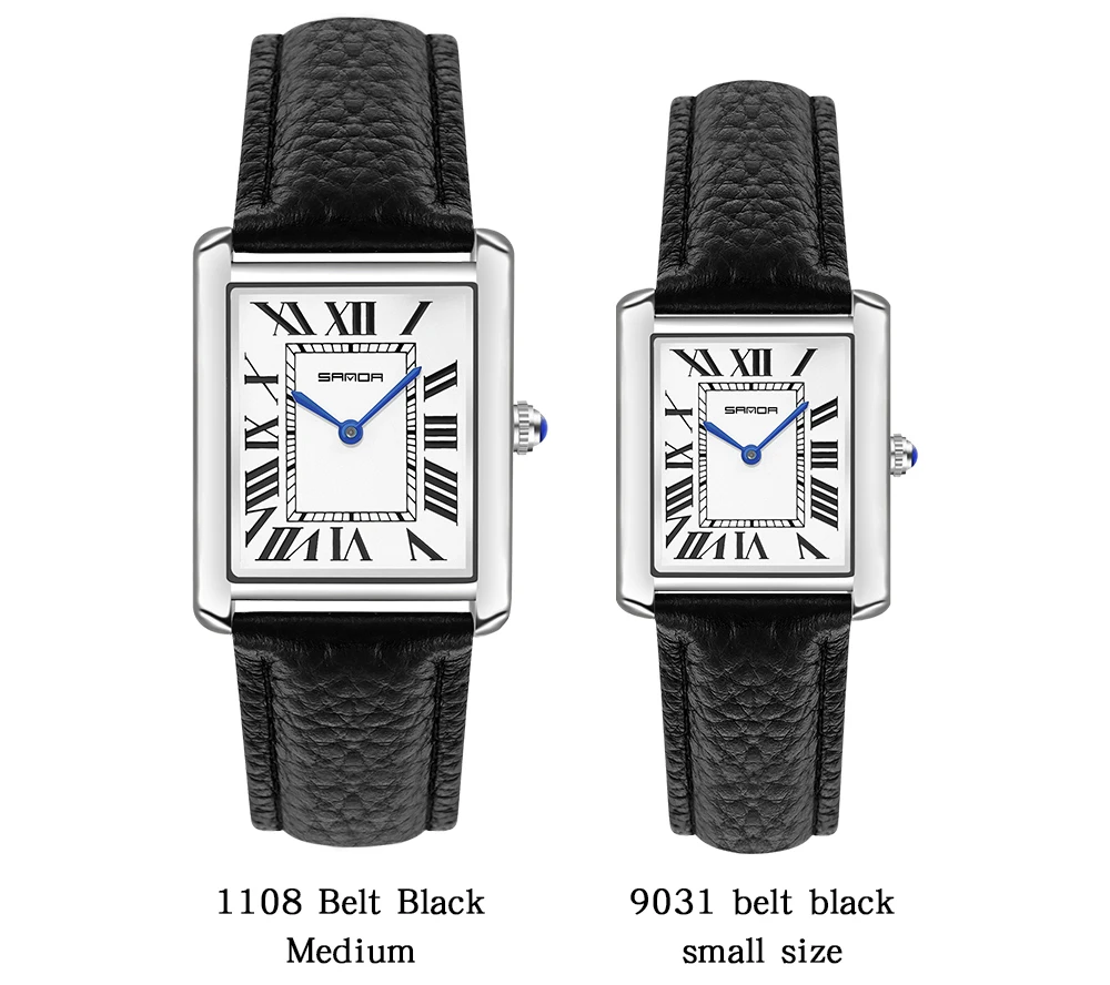 SANDA 1108/9031 Quartz Watch Roman Numeral Stainless Steel Leather Watch Band Brief Lovers Waterproof Watch Women's Watches