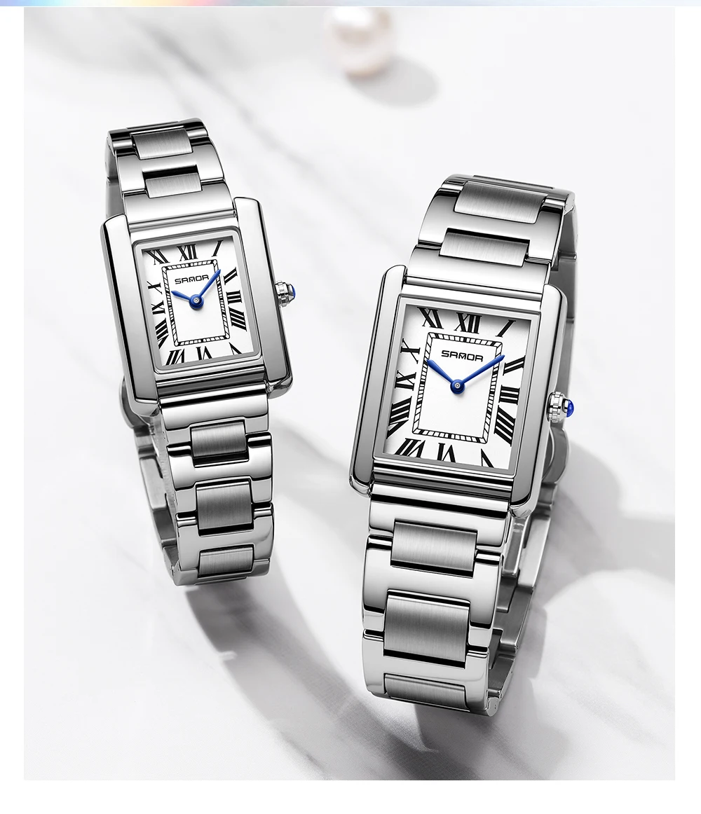 SANDA 1108/9031 Quartz Watch Roman Numeral Stainless Steel Leather Watch Band Brief Lovers Waterproof Watch Women's Watches