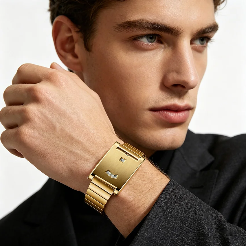 Square Brand Genuine Watch Men's Retro 2026 New Style Light Luxury Gift High Quality Trend Fashion Gold Simple Quartz Watch
