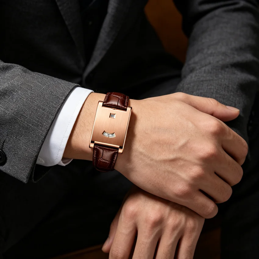 Square Brand Genuine Watch Men's Retro 2026 New Style Light Luxury Gift High Quality Trend Fashion Gold Simple Quartz Watch