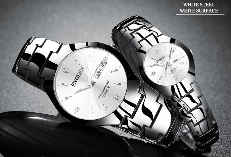 BINBOND Luxury Quartz Watches For Couple Luminous Waterproof Week Display Auto Date Stainless Steel Watch Casual Reloj