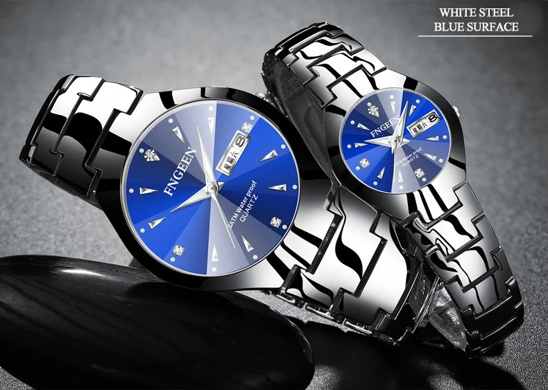 BINBOND Luxury Quartz Watches For Couple Luminous Waterproof Week Display Auto Date Stainless Steel Watch Casual Reloj