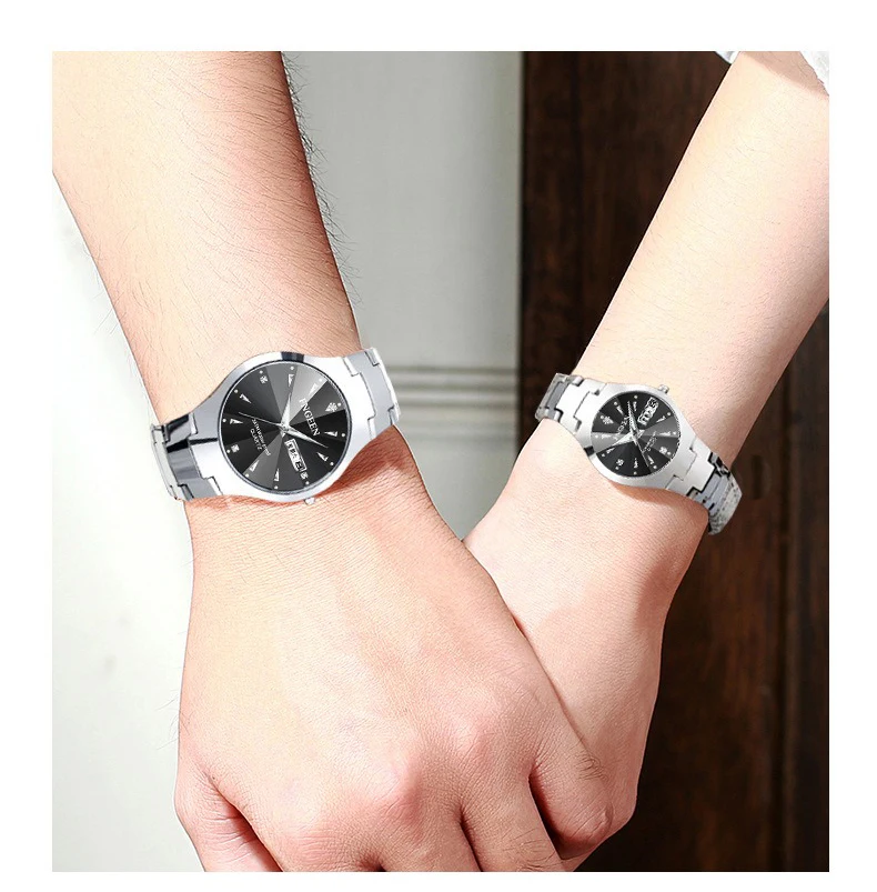 BINBOND Luxury Quartz Watches For Couple Luminous Waterproof Week Display Auto Date Stainless Steel Watch Casual Reloj