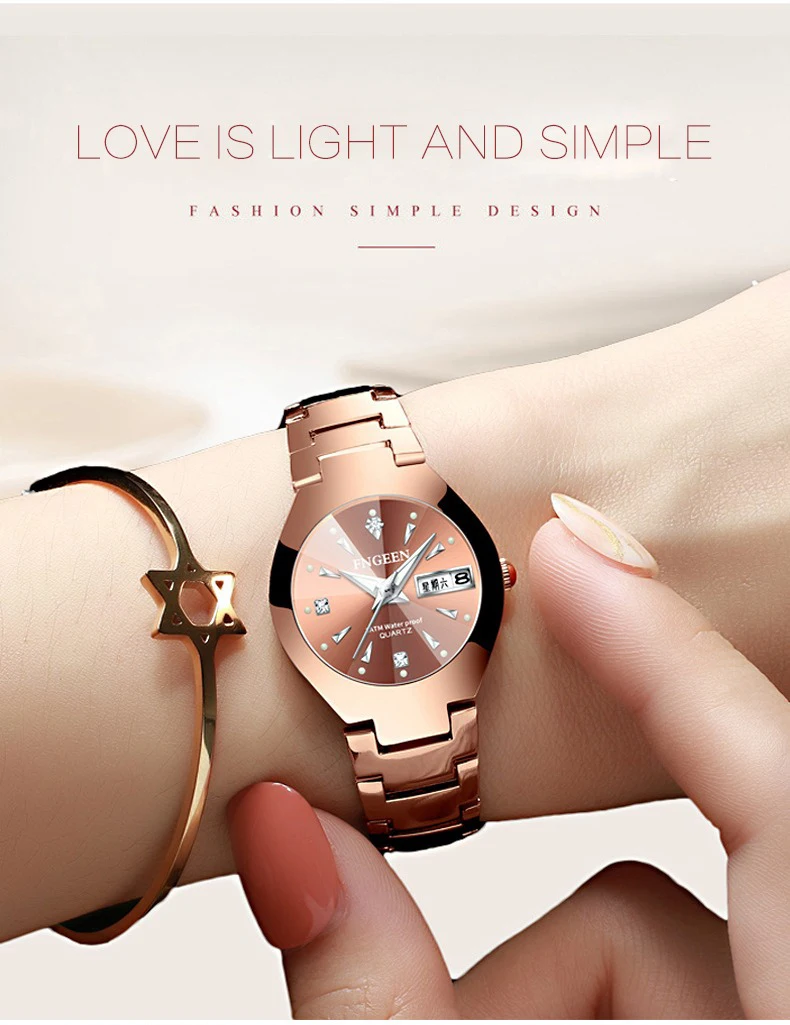 BINBOND Luxury Quartz Watches For Couple Luminous Waterproof Week Display Auto Date Stainless Steel Watch Casual Reloj