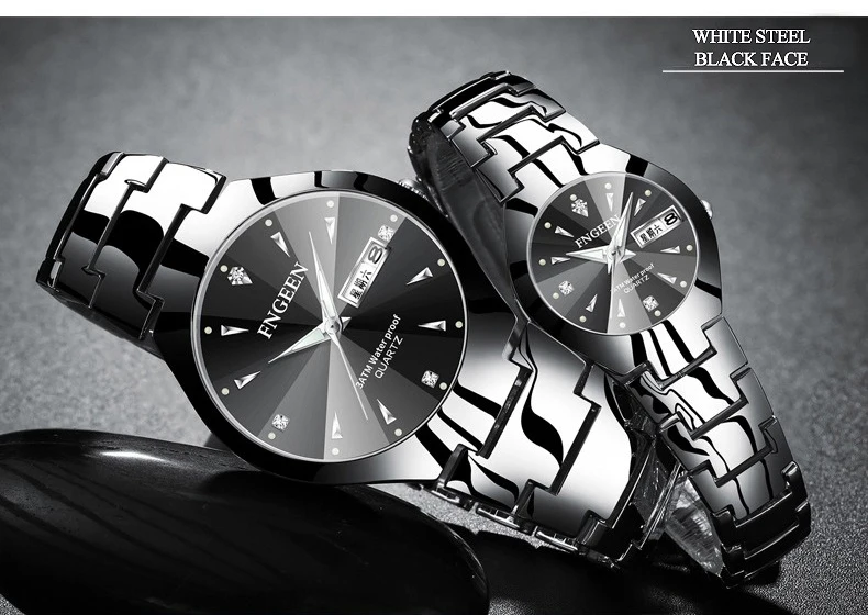 BINBOND Luxury Quartz Watches For Couple Luminous Waterproof Week Display Auto Date Stainless Steel Watch Casual Reloj