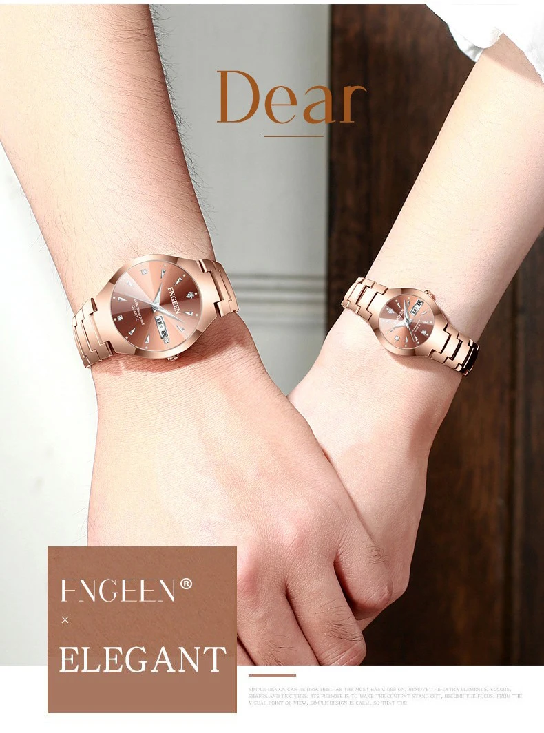 BINBOND Luxury Quartz Watches For Couple Luminous Waterproof Week Display Auto Date Stainless Steel Watch Casual Reloj
