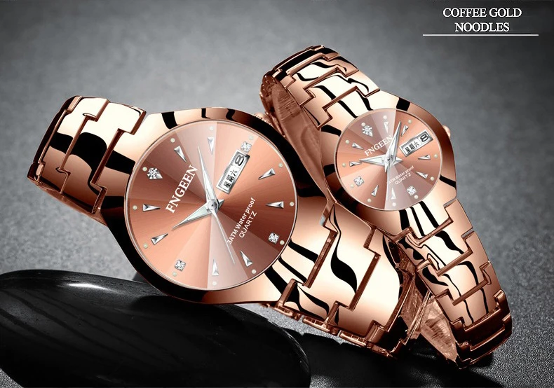 BINBOND Luxury Quartz Watches For Couple Luminous Waterproof Week Display Auto Date Stainless Steel Watch Casual Reloj