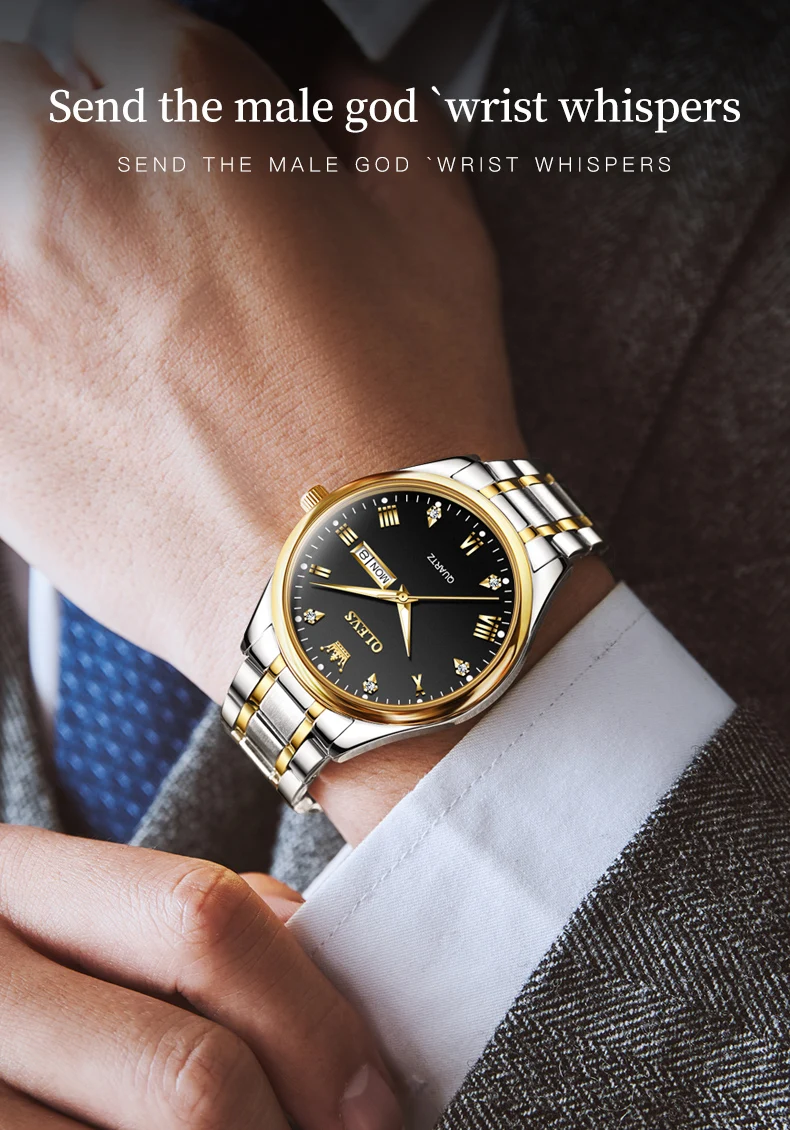 OLEVS 5563 Original Luxury Brand Couple Watch Gold Stainless Steel Quartz Watch for Men and Women Waterproof Luminous Wristwatch