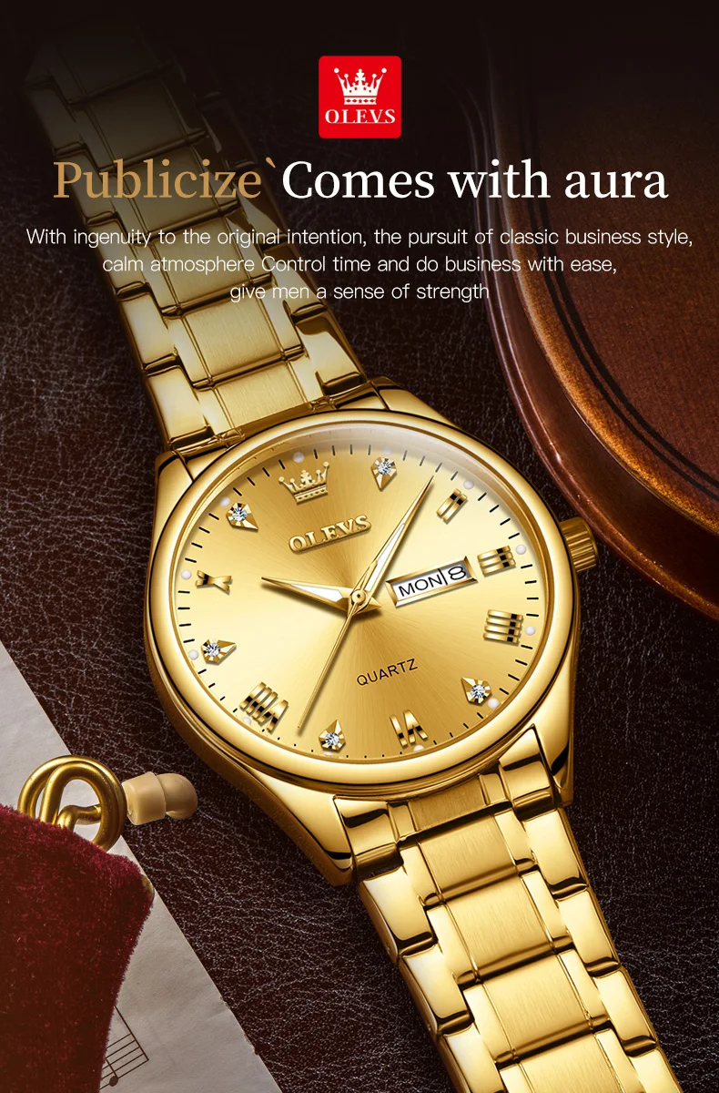 OLEVS 5563 Original Luxury Brand Couple Watch Gold Stainless Steel Quartz Watch for Men and Women Waterproof Luminous Wristwatch
