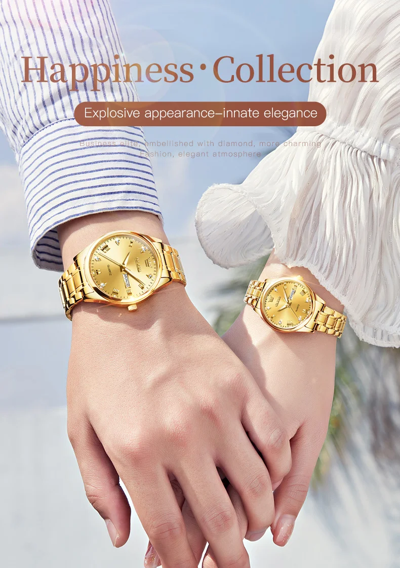 OLEVS 5563 Original Luxury Brand Couple Watch Gold Stainless Steel Quartz Watch for Men and Women Waterproof Luminous Wristwatch