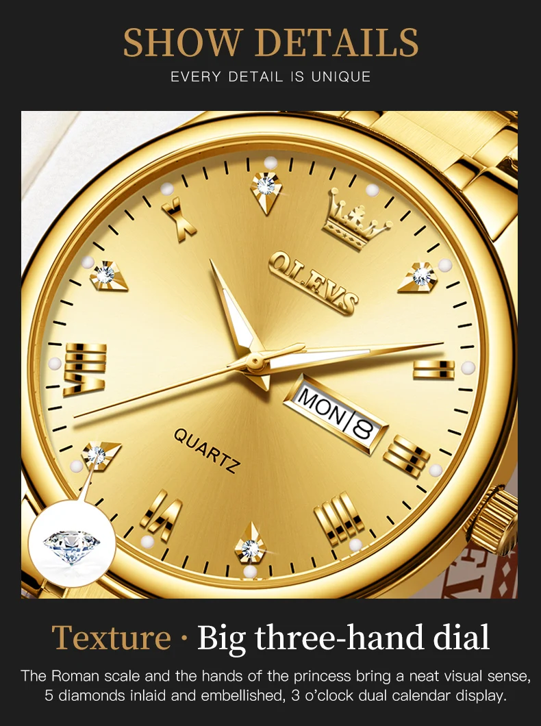 OLEVS 5563 Original Luxury Brand Couple Watch Gold Stainless Steel Quartz Watch for Men and Women Waterproof Luminous Wristwatch