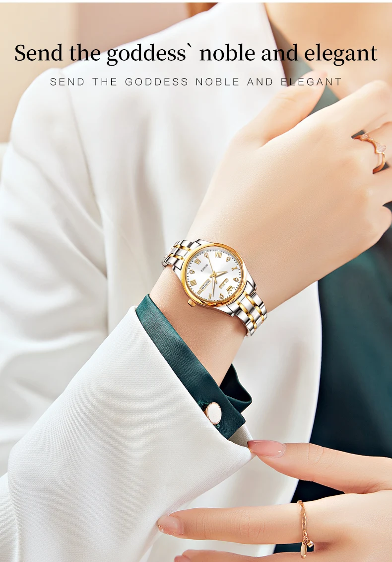 OLEVS 5563 Original Luxury Brand Couple Watch Gold Stainless Steel Quartz Watch for Men and Women Waterproof Luminous Wristwatch