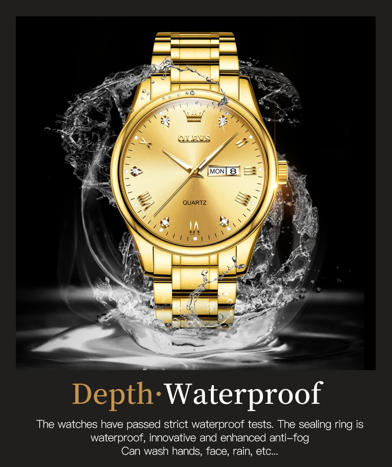 OLEVS 5563 Original Luxury Brand Couple Watch Gold Stainless Steel Quartz Watch for Men and Women Waterproof Luminous Wristwatch