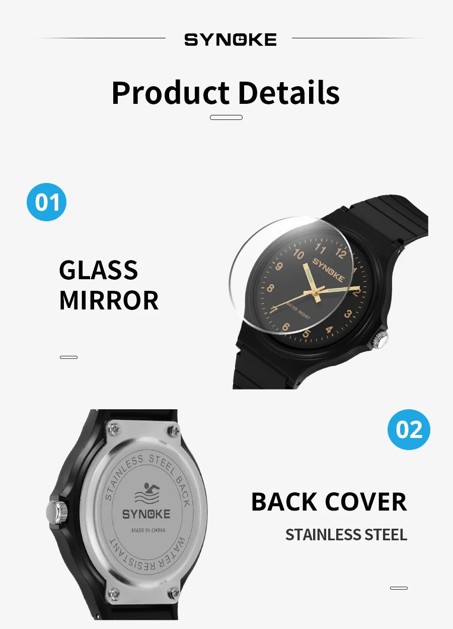 Synoke Student Watch Minimalist Fashion Quartz Watch Men and Girls Waterproof Sports Watch Large Digital Display