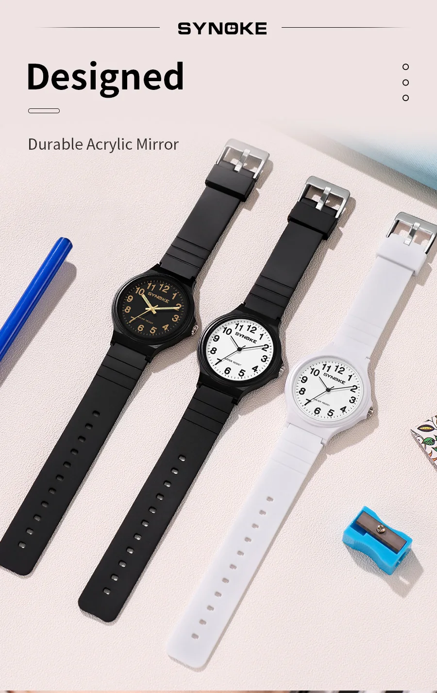 Synoke Student Watch Minimalist Fashion Quartz Watch Men and Girls Waterproof Sports Watch Large Digital Display