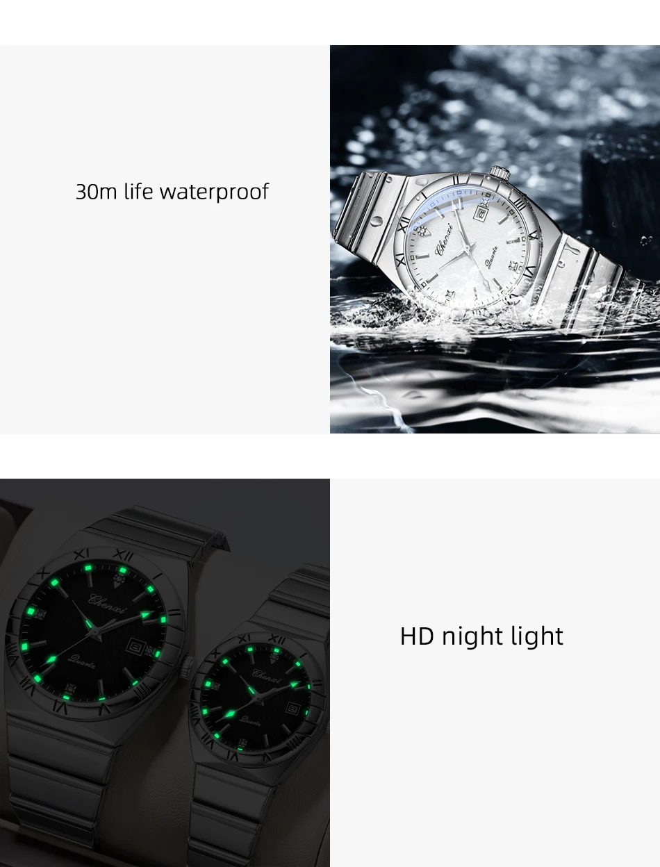 Simple Fashion Couple Wristwatch Waterproof Luminous Calendar Watch for Lovers Men's and Women's Daily Wrist Watches