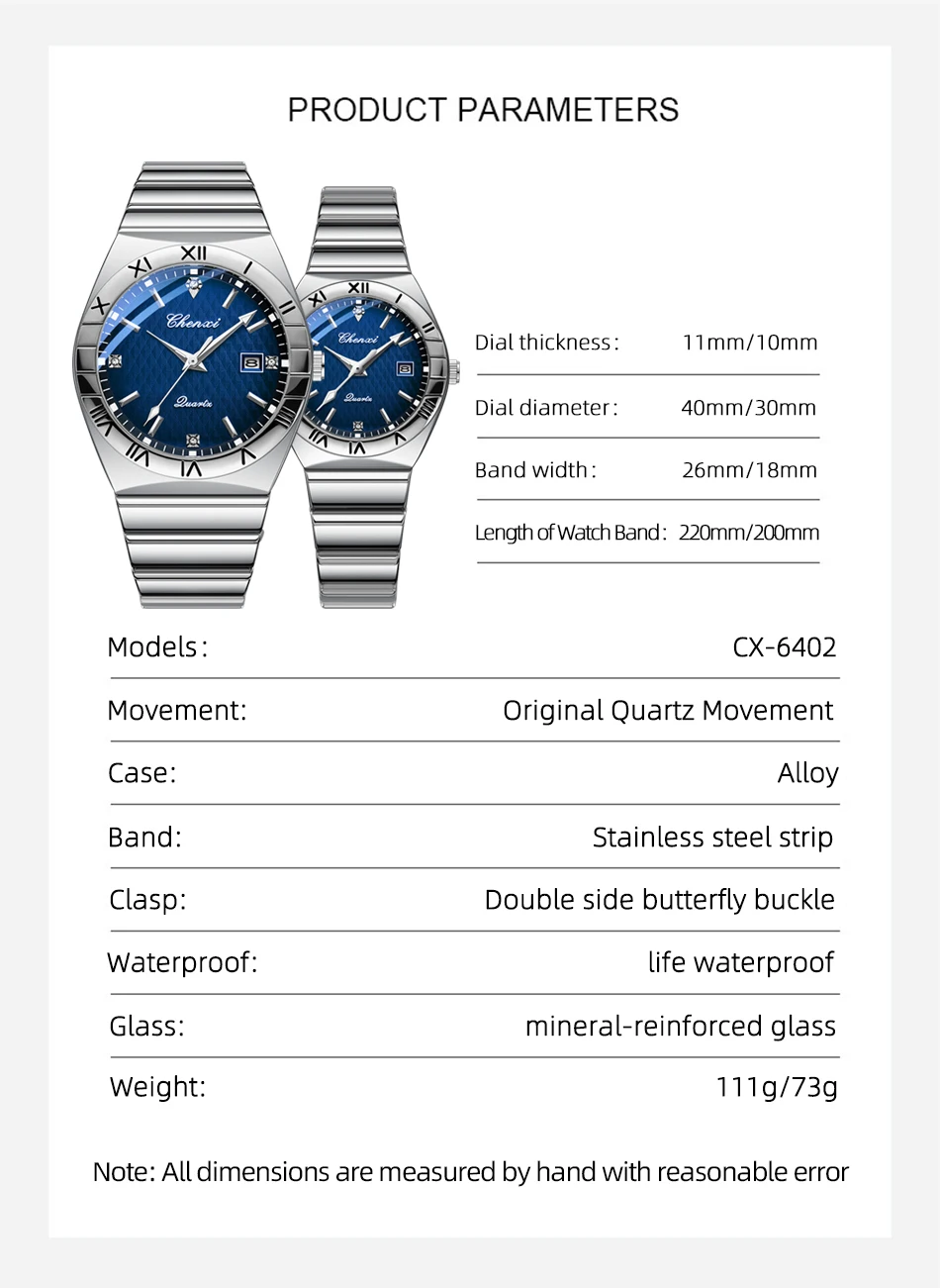 Simple Fashion Couple Wristwatch Waterproof Luminous Calendar Watch for Lovers Men's and Women's Daily Wrist Watches