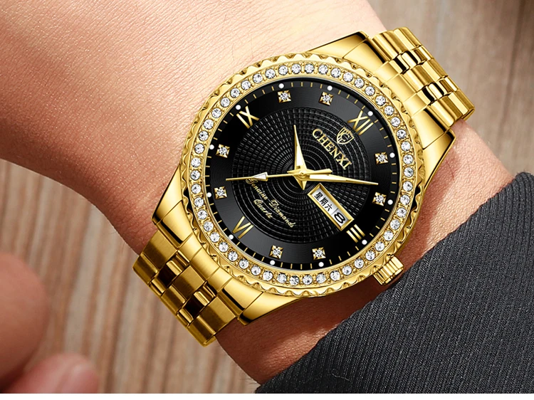 CHENXI Golden Quartz Watch Men Top Luxury Wristwatch Waterproof Golden Male Wrist Watch Man Full Steel Clock relogio masculino