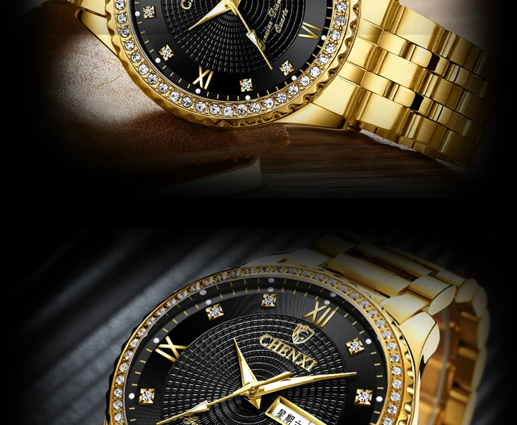 CHENXI Golden Quartz Watch Men Top Luxury Wristwatch Waterproof Golden Male Wrist Watch Man Full Steel Clock relogio masculino