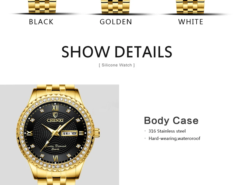 CHENXI Golden Quartz Watch Men Top Luxury Wristwatch Waterproof Golden Male Wrist Watch Man Full Steel Clock relogio masculino