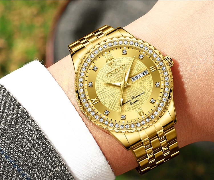 CHENXI Golden Quartz Watch Men Top Luxury Wristwatch Waterproof Golden Male Wrist Watch Man Full Steel Clock relogio masculino