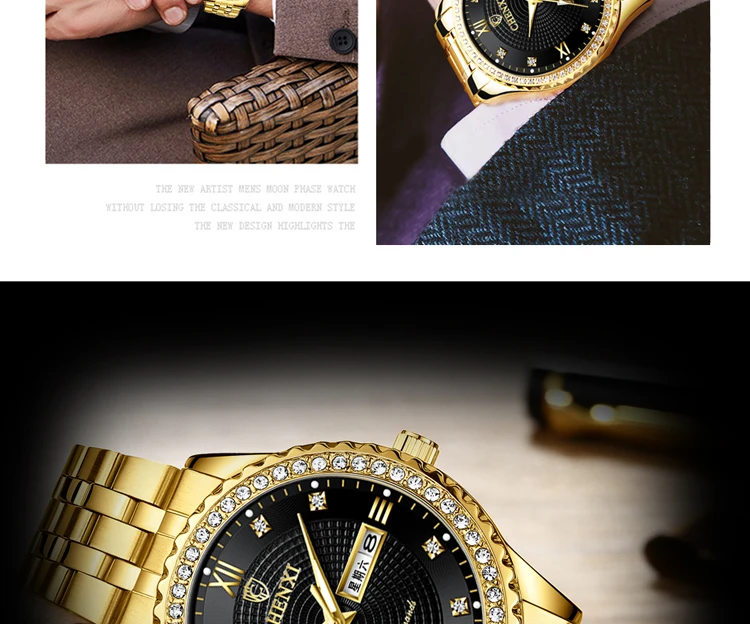 CHENXI Golden Quartz Watch Men Top Luxury Wristwatch Waterproof Golden Male Wrist Watch Man Full Steel Clock relogio masculino