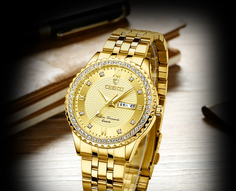 CHENXI Golden Quartz Watch Men Top Luxury Wristwatch Waterproof Golden Male Wrist Watch Man Full Steel Clock relogio masculino