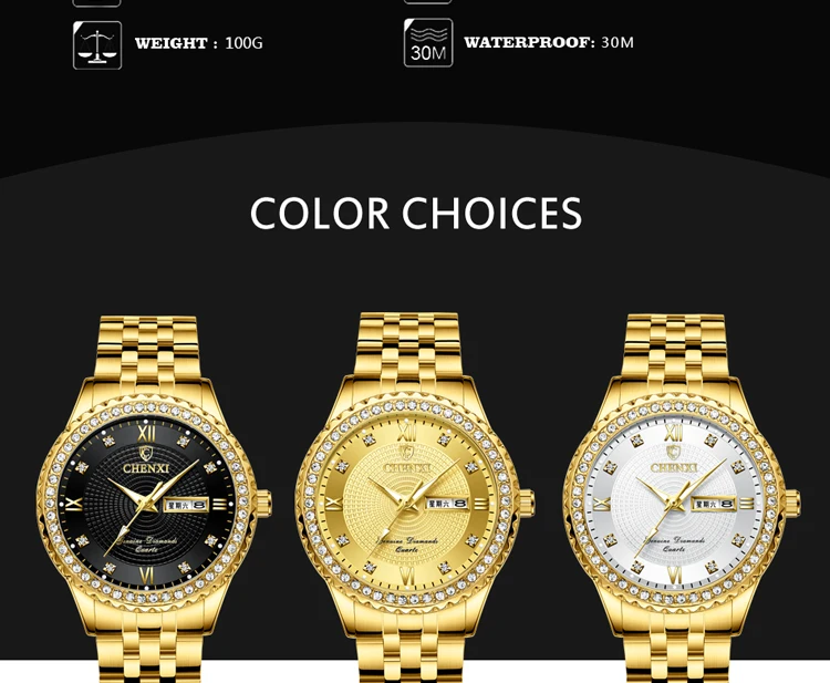 CHENXI Golden Quartz Watch Men Top Luxury Wristwatch Waterproof Golden Male Wrist Watch Man Full Steel Clock relogio masculino