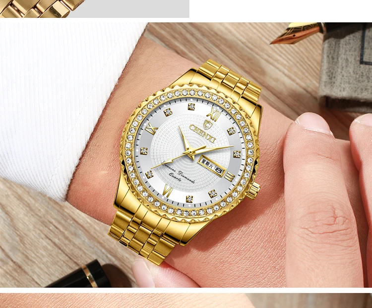 CHENXI Golden Quartz Watch Men Top Luxury Wristwatch Waterproof Golden Male Wrist Watch Man Full Steel Clock relogio masculino