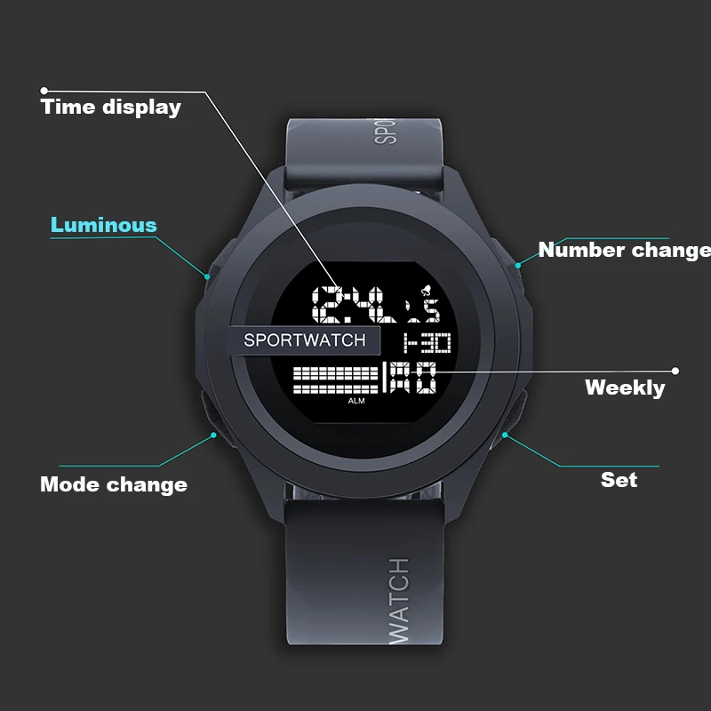 NEW Men's Sport Watches Fashion Sports LED Digital Clock Multi-Functional Rubber Fitness Athlete Timekeeping Electronic Watch
